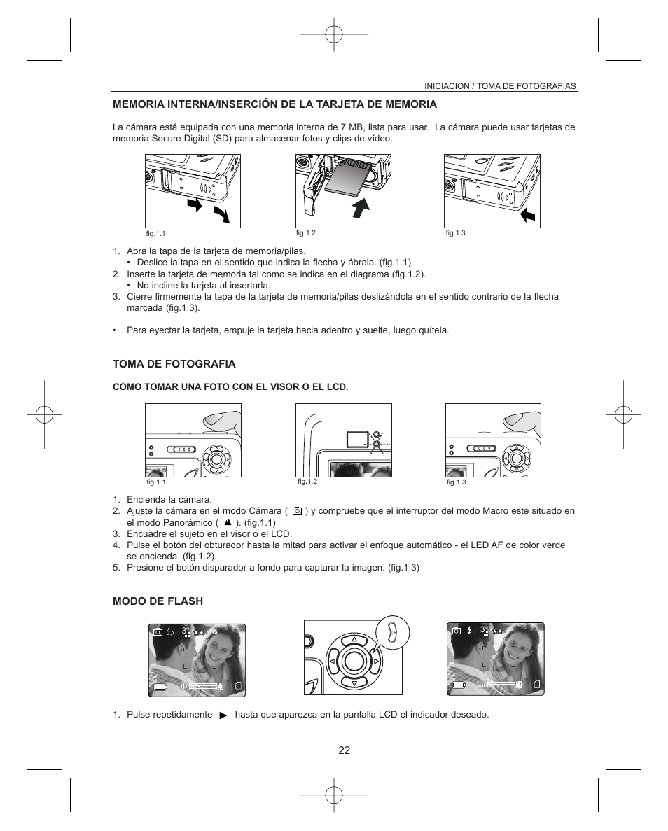 Toma de fotografia, Modo de flash, Iniciacion / toma de fotografias | Concord Camera Concord Eye-Q Eye-Q 3042AF User Manual | Page 24 / 40