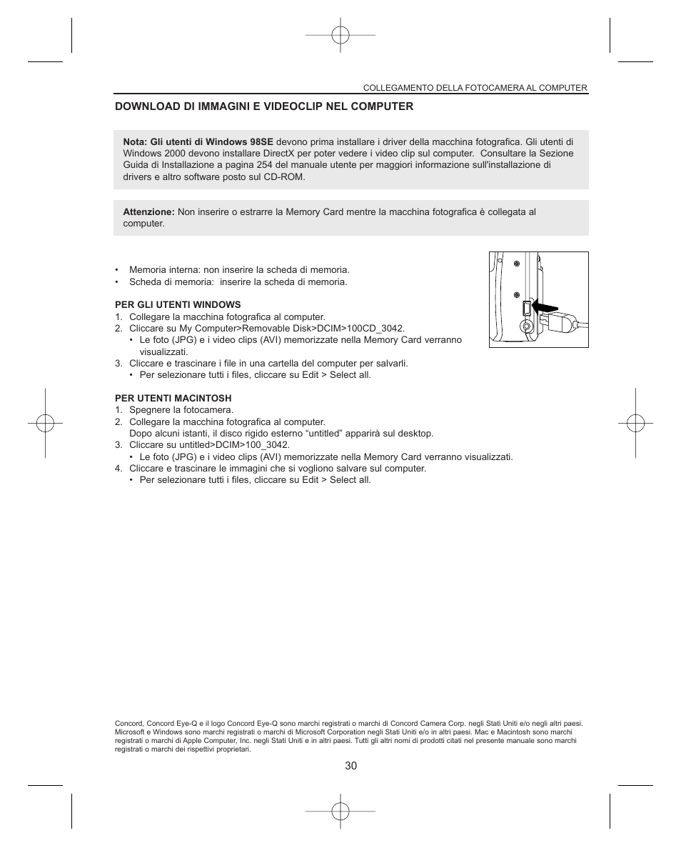 Download di immagini e videoclip nel computer | Concord Camera Concord Eye-Q Eye-Q 3042AF User Manual | Page 32 / 40