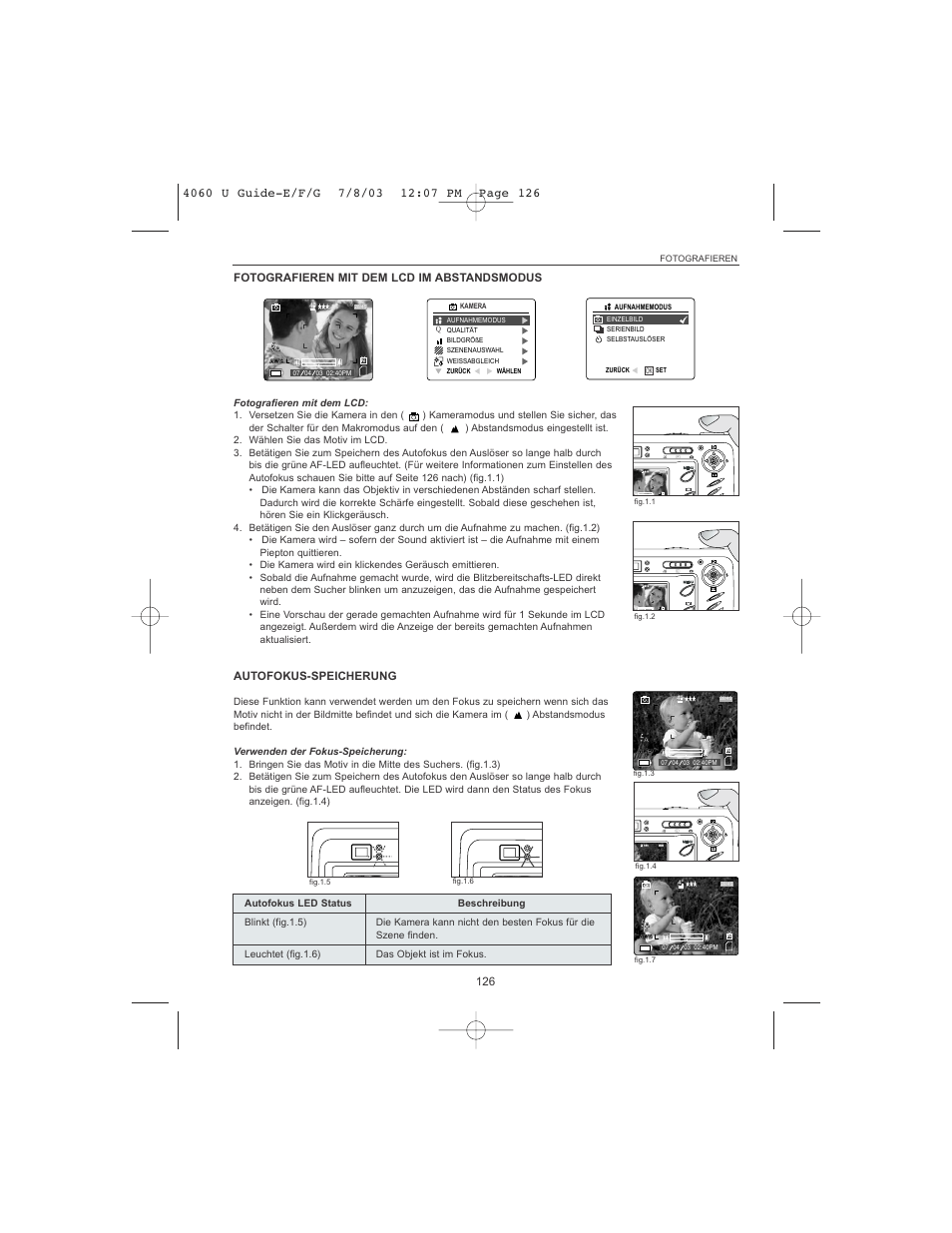 Fotografieren mit dem lcd im abstandsmodus, Autofokus-speicherung | Concord Camera 4060 AF User Manual | Page 128 / 346