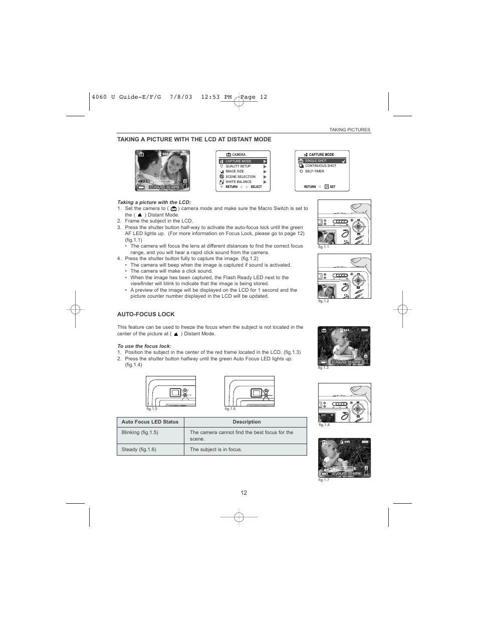 Taking a picture with the lcd at distant mode, Auto-focus lock | Concord Camera 4060 AF User Manual | Page 14 / 346