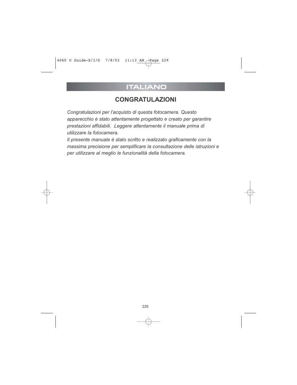 Italiano, Congratulazioni | Concord Camera 4060 AF User Manual | Page 231 / 346