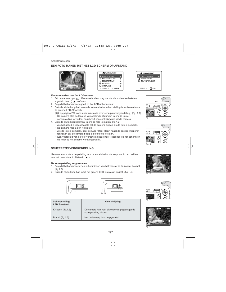 Een foto maken met het lcd-scherm op afstand, Scherpstelvergrendeling | Concord Camera 4060 AF User Manual | Page 299 / 346