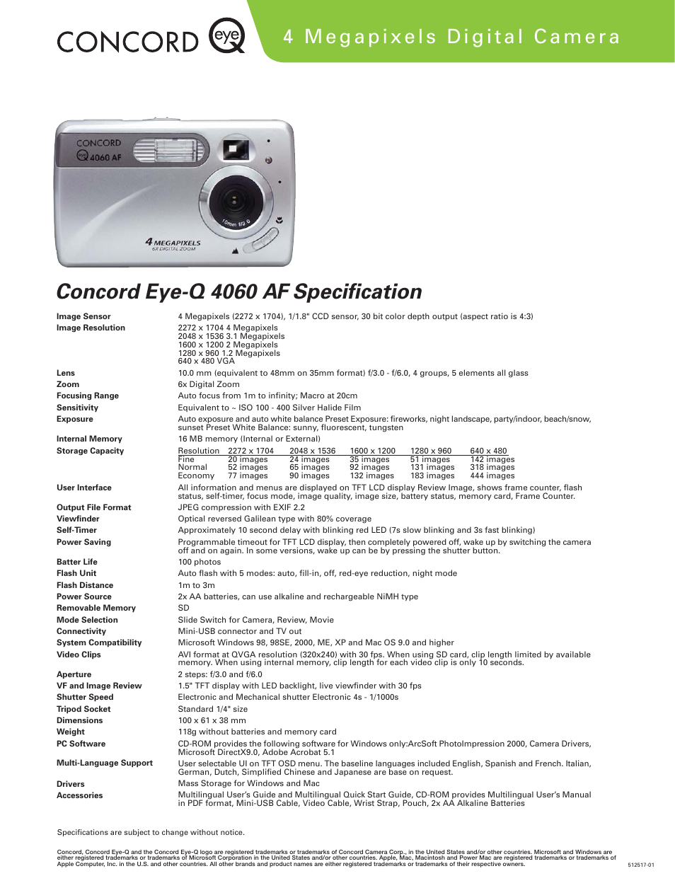 Concord Camera Eye-Q 4060 User Manual | 1 page