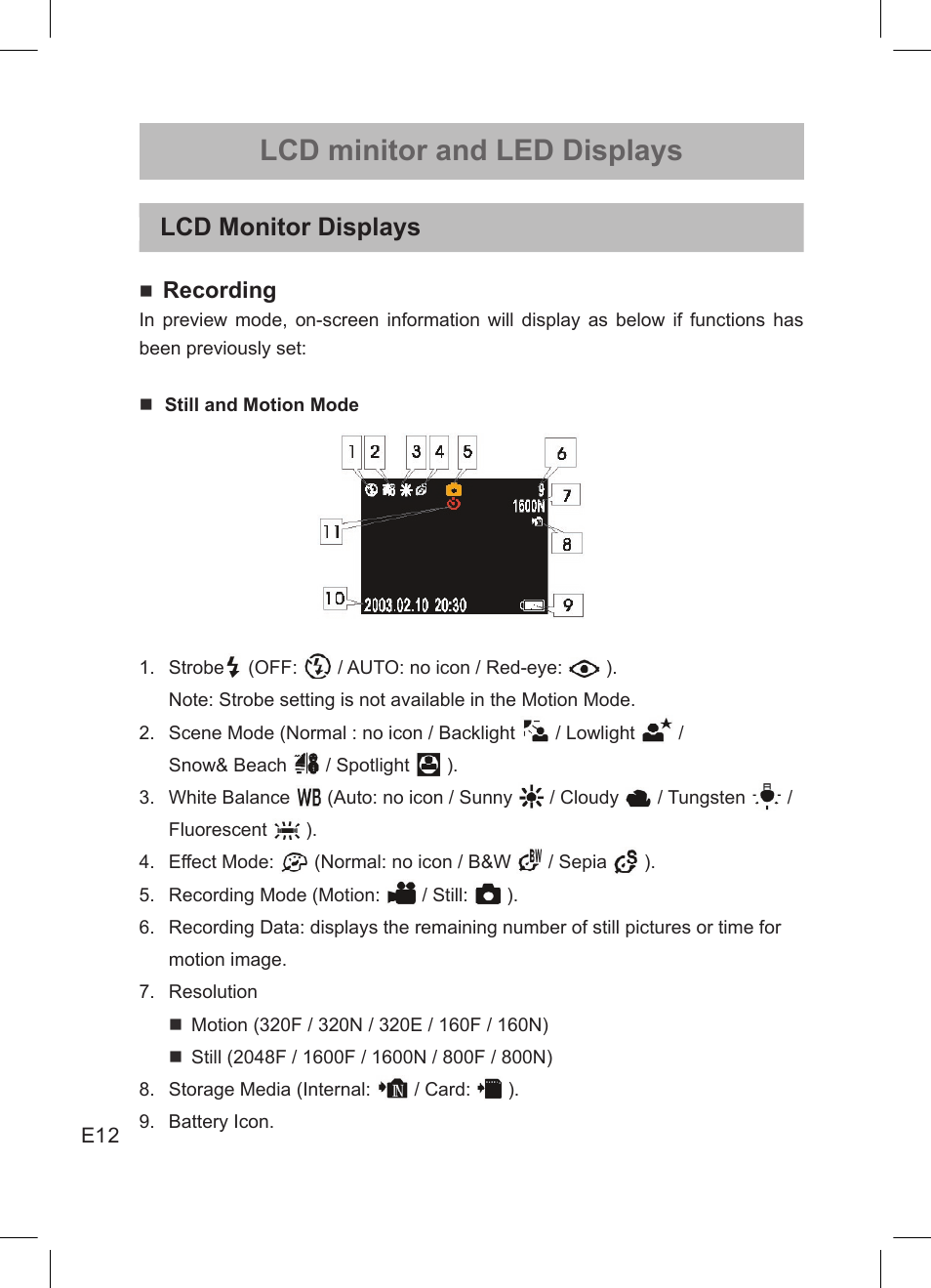 Lcd minitor and led displays, Lcd monitor displays, English | Recording | Concord Camera DV2020 User Manual | Page 13 / 69