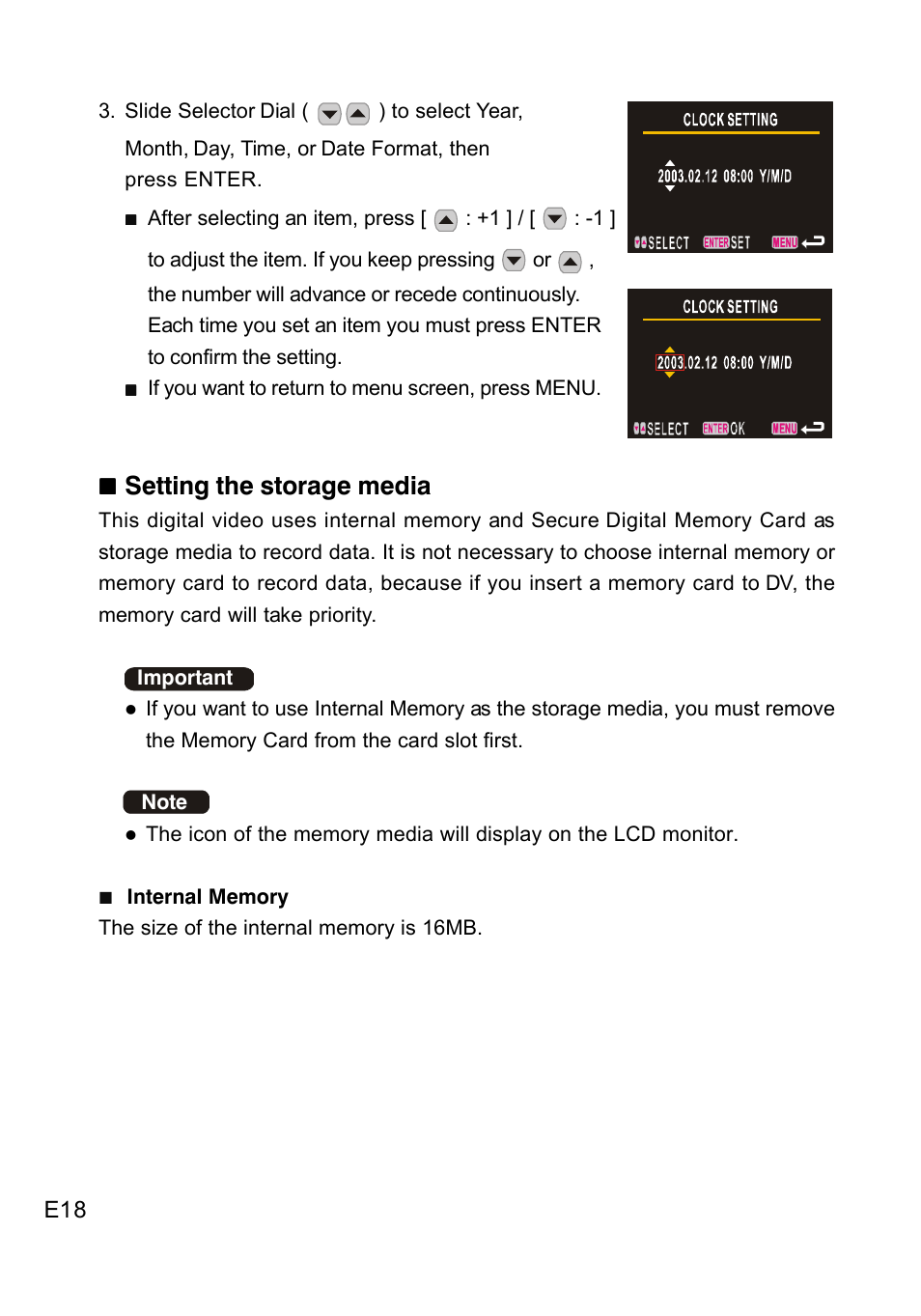 Setting the storage media | Concord Camera DV2020 User Manual | Page 19 / 69