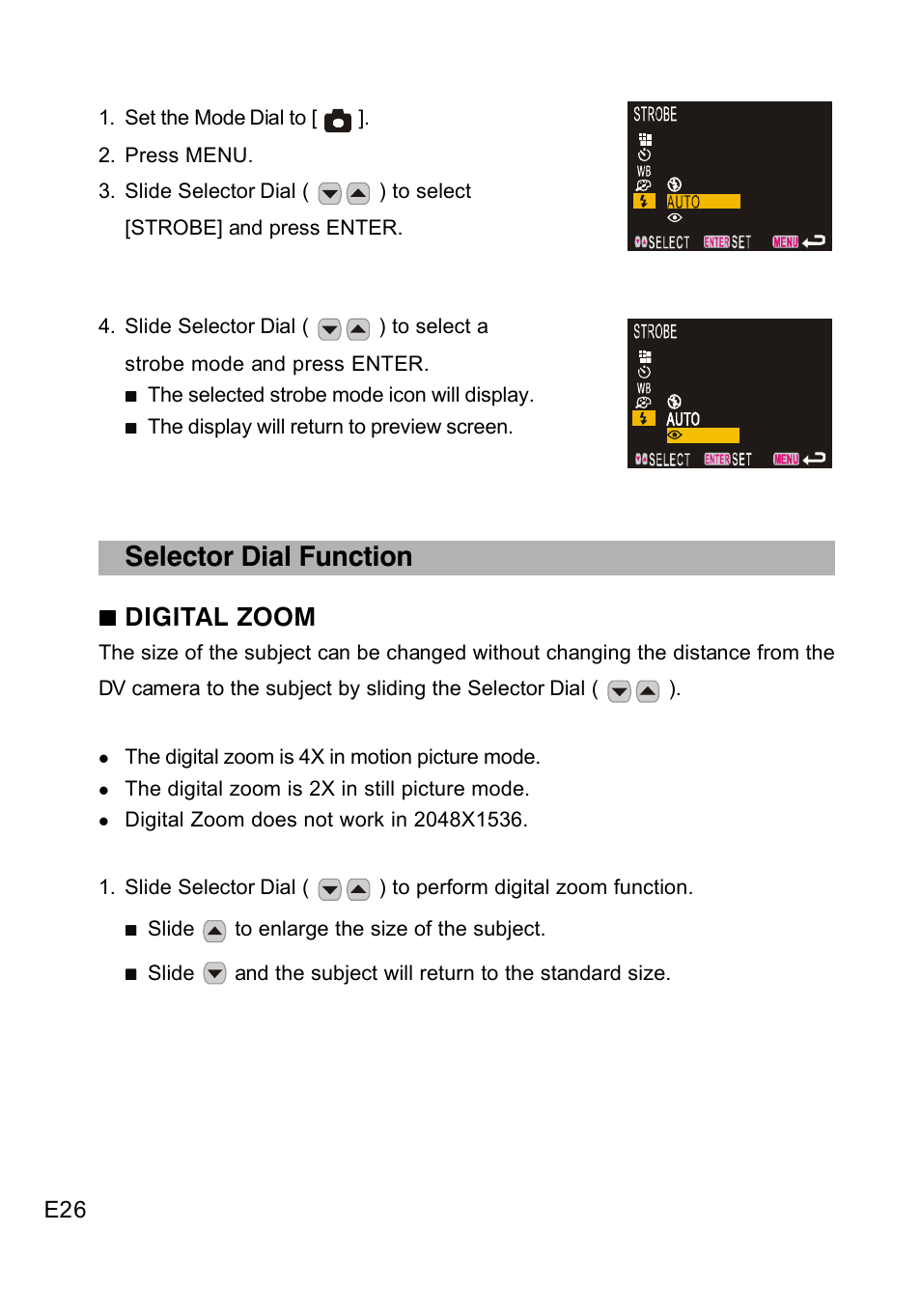 Selector dial function, Digital zoom | Concord Camera DV2020 User Manual | Page 27 / 69