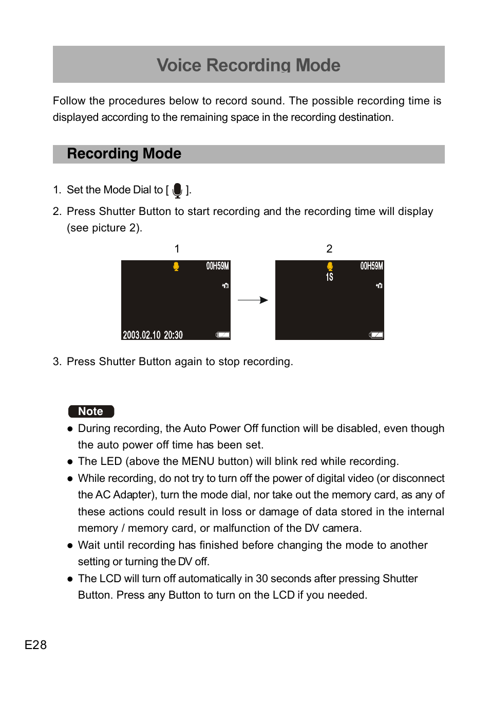 Recording mode | Concord Camera DV2020 User Manual | Page 29 / 69