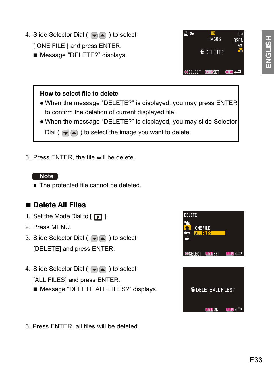 English, Delete all files | Concord Camera DV2020 User Manual | Page 34 / 69