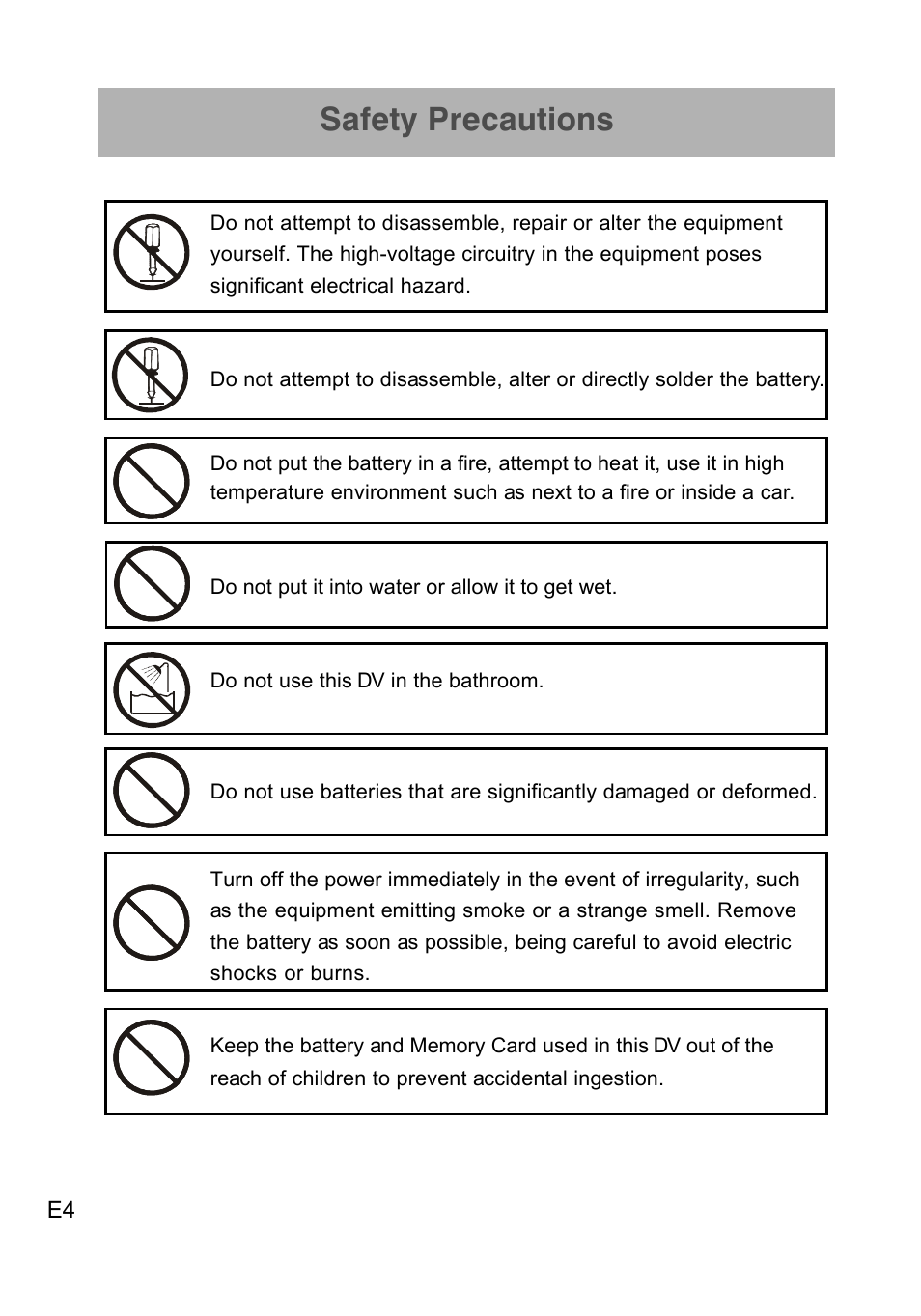 Safety precautions | Concord Camera DV2020 User Manual | Page 5 / 69