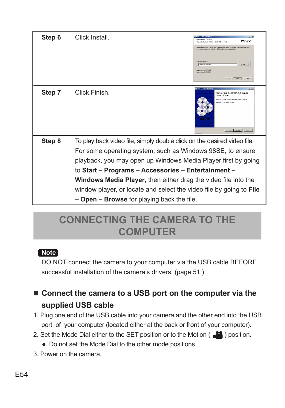 Connecting the camera to the computer | Concord Camera DV2020 User Manual | Page 55 / 69