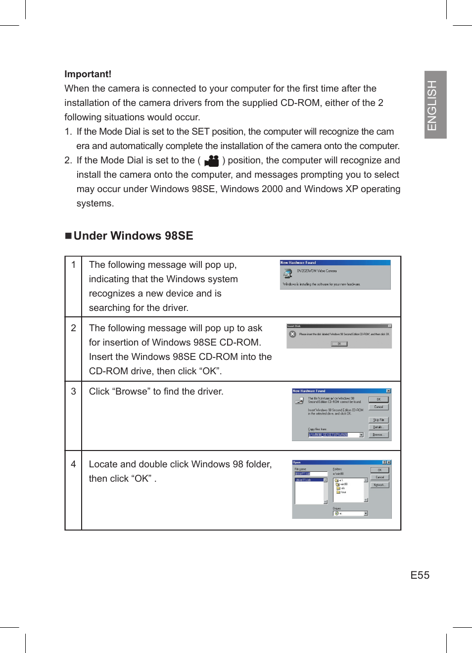 English, Under windows 98se | Concord Camera DV2020 User Manual | Page 56 / 69