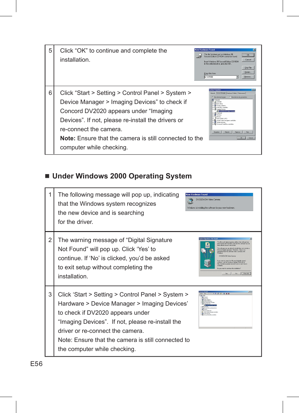 Under windows 2000 operating system | Concord Camera DV2020 User Manual | Page 57 / 69