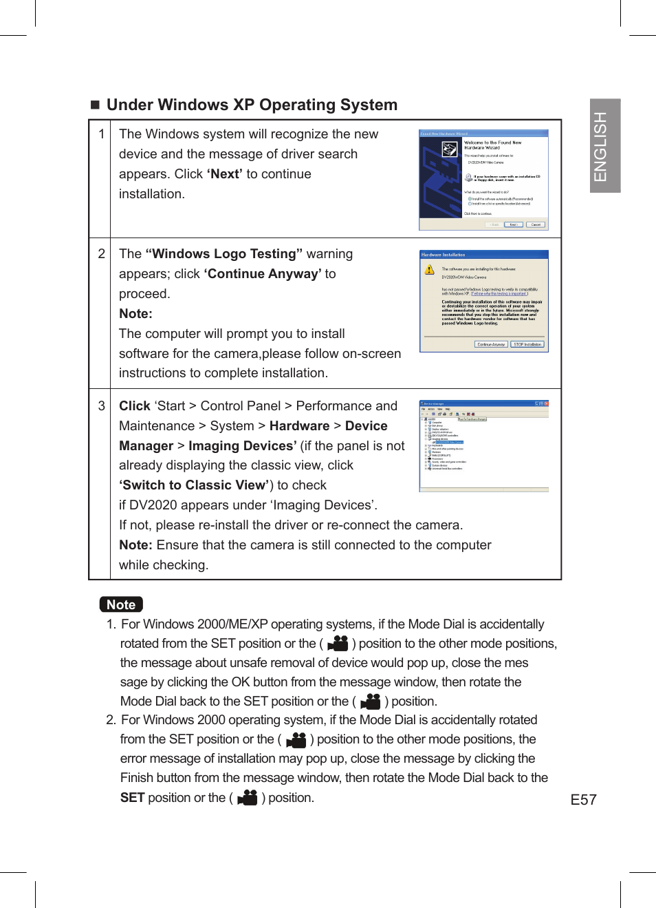 English, Under windows xp operating system | Concord Camera DV2020 User Manual | Page 58 / 69