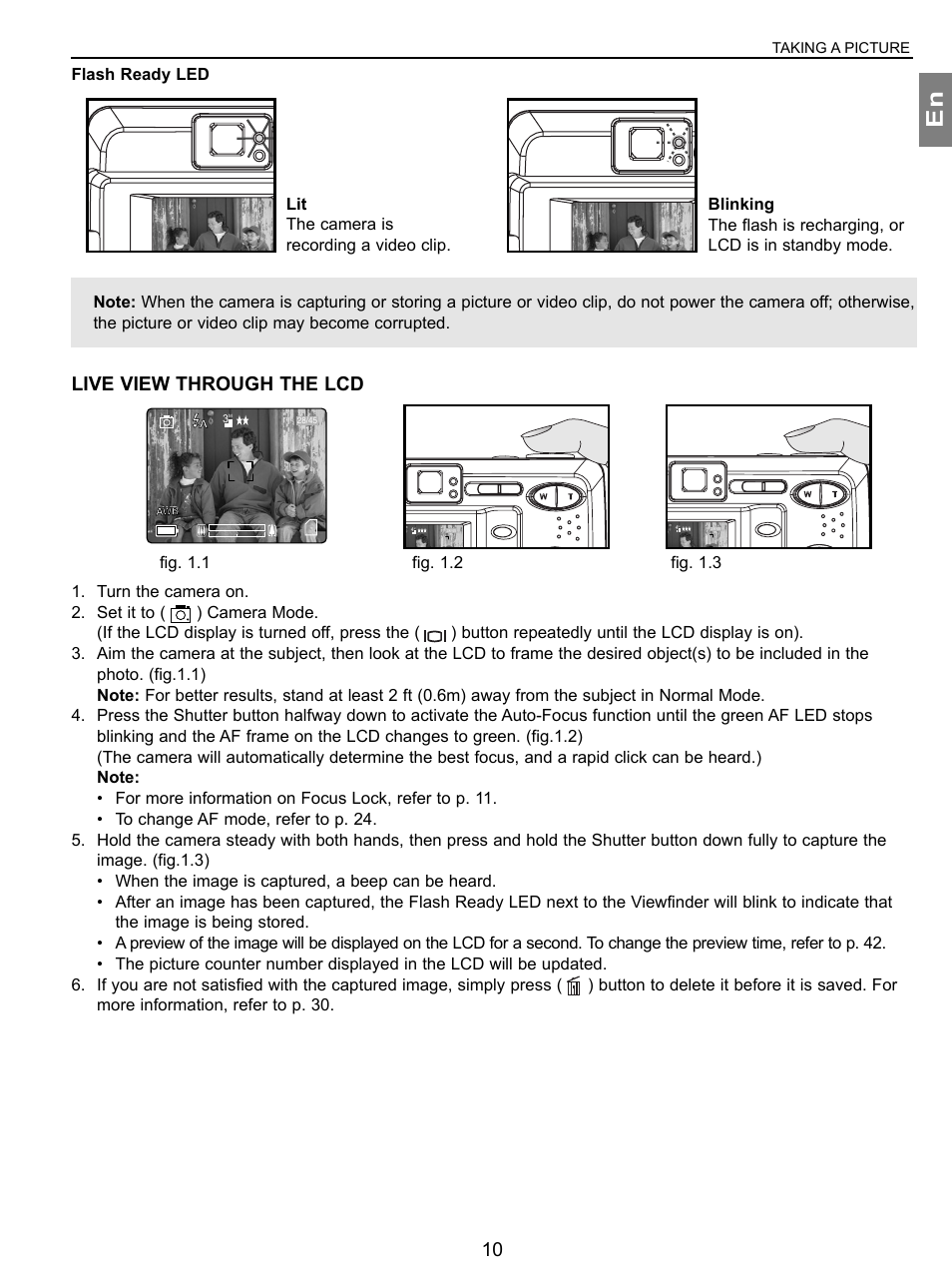 Live view through the lcd, Taking a picture | Concord Camera 3.1 Megapixels Digital Camera User Manual | Page 11 / 76