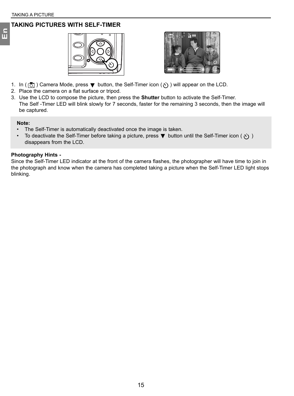 Taking pictures with self-timer, Taking a picture | Concord Camera 3.1 Megapixels Digital Camera User Manual | Page 16 / 76