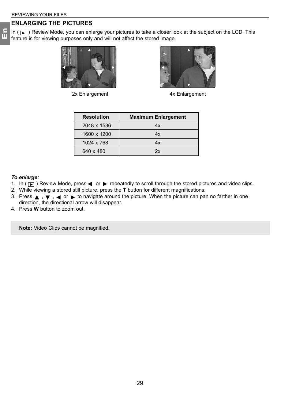 Enlarging the pictures | Concord Camera 3.1 Megapixels Digital Camera User Manual | Page 30 / 76