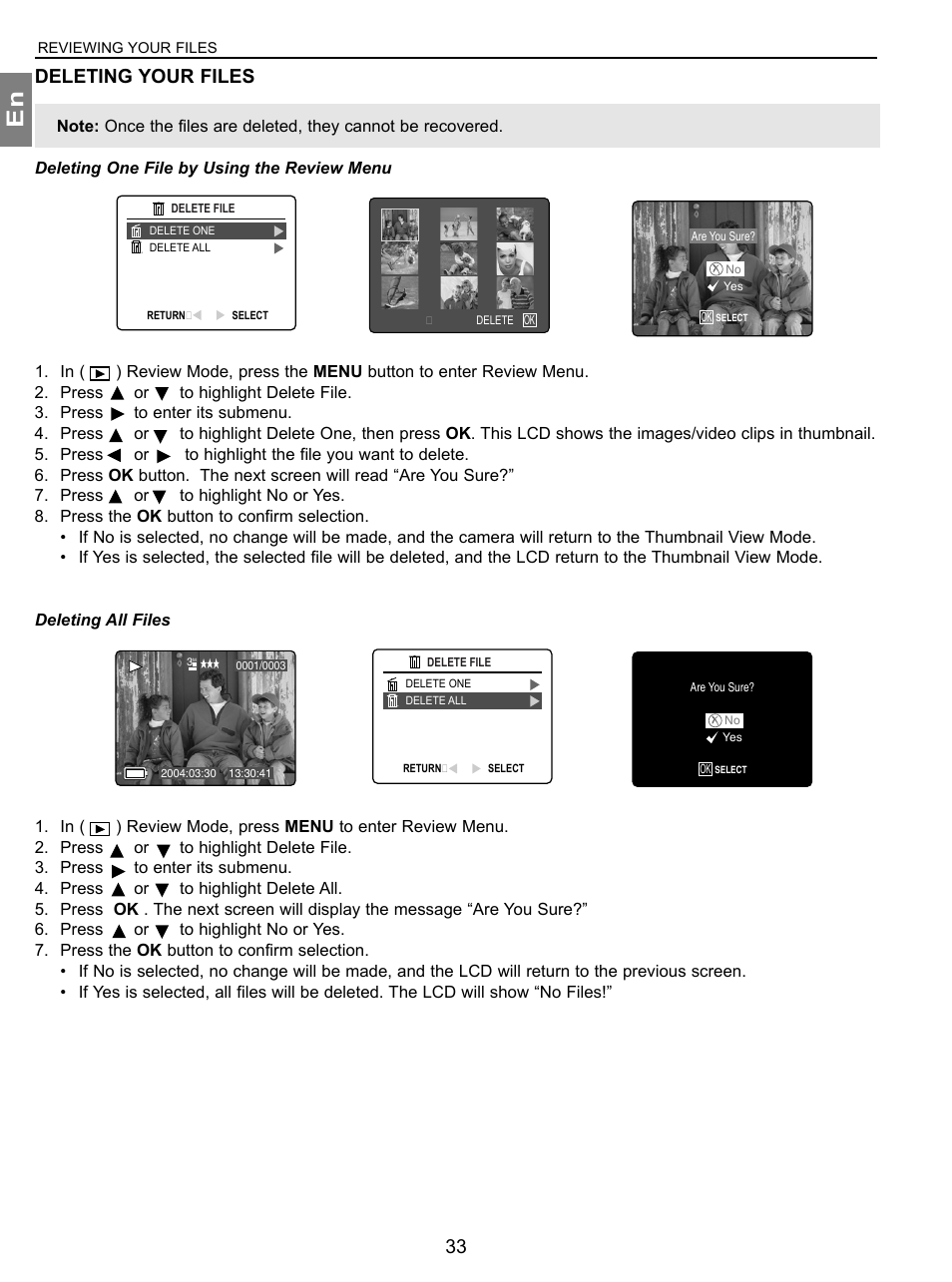 Deleting your files | Concord Camera 3.1 Megapixels Digital Camera User Manual | Page 34 / 76