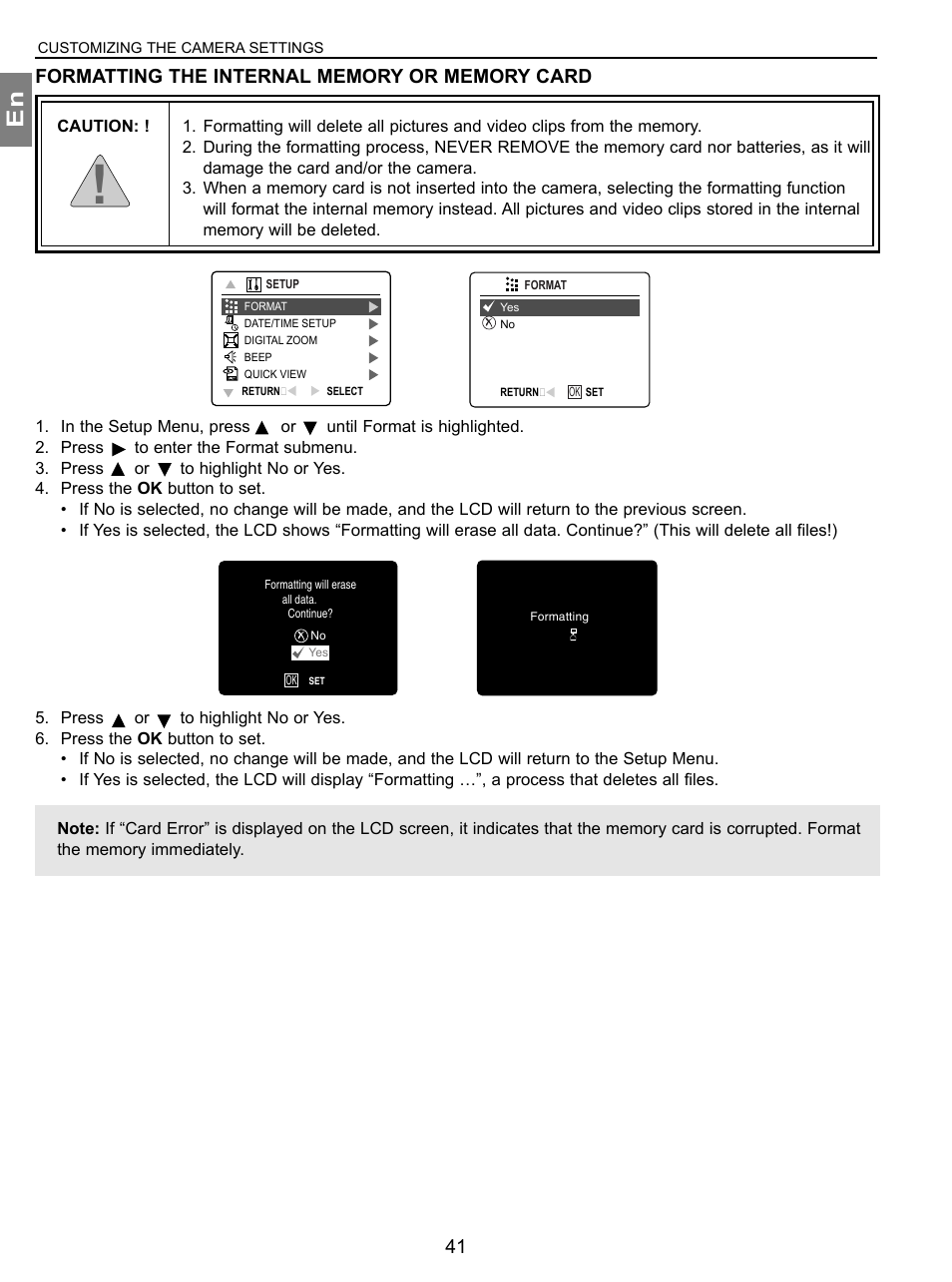 Formatting the internal memory or memory card | Concord Camera 3.1 Megapixels Digital Camera User Manual | Page 42 / 76