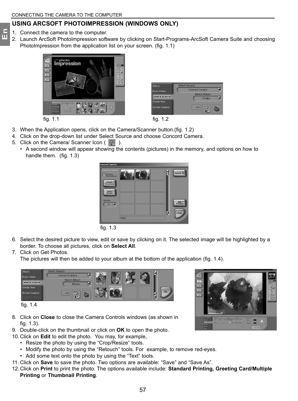 Using arcsoft photoimpression (windows only) | Concord Camera 3.1 Megapixels Digital Camera User Manual | Page 58 / 76