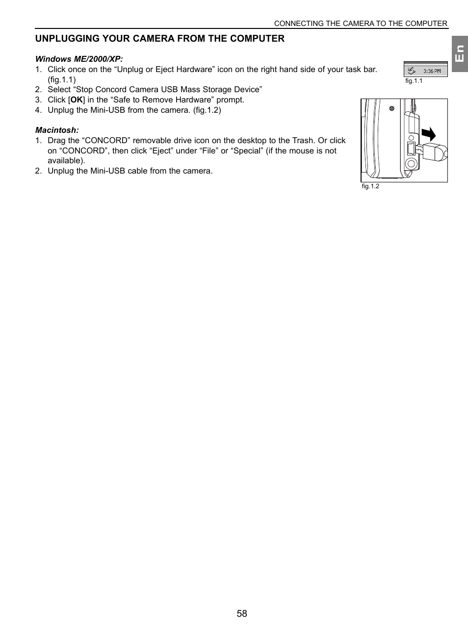 Unplugging your camera from the computer | Concord Camera 3.1 Megapixels Digital Camera User Manual | Page 59 / 76