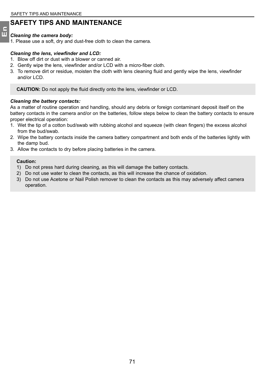 Safety tips and maintenance, En safety tips and maintenance | Concord Camera 3.1 Megapixels Digital Camera User Manual | Page 72 / 76