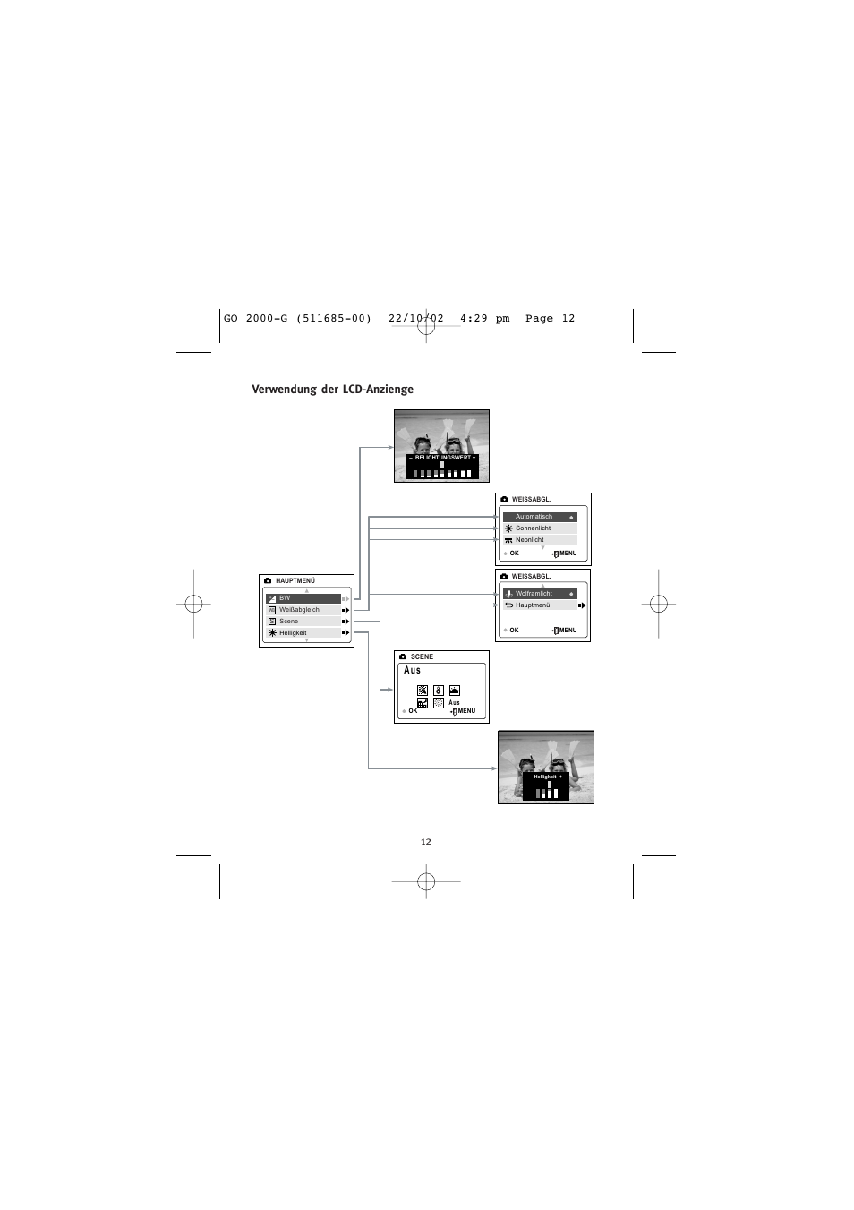 Verwendung der lcd-anzienge, A u s | Concord Camera Eye-Q Go 2000 User Manual | Page 129 / 234