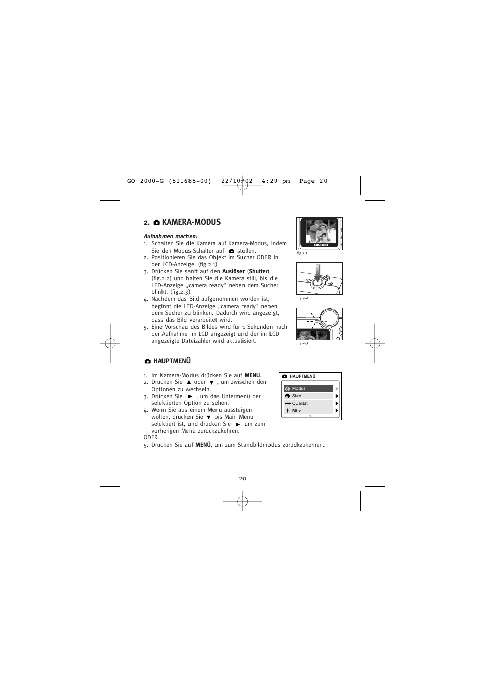 Kamera-modus | Concord Camera Eye-Q Go 2000 User Manual | Page 137 / 234