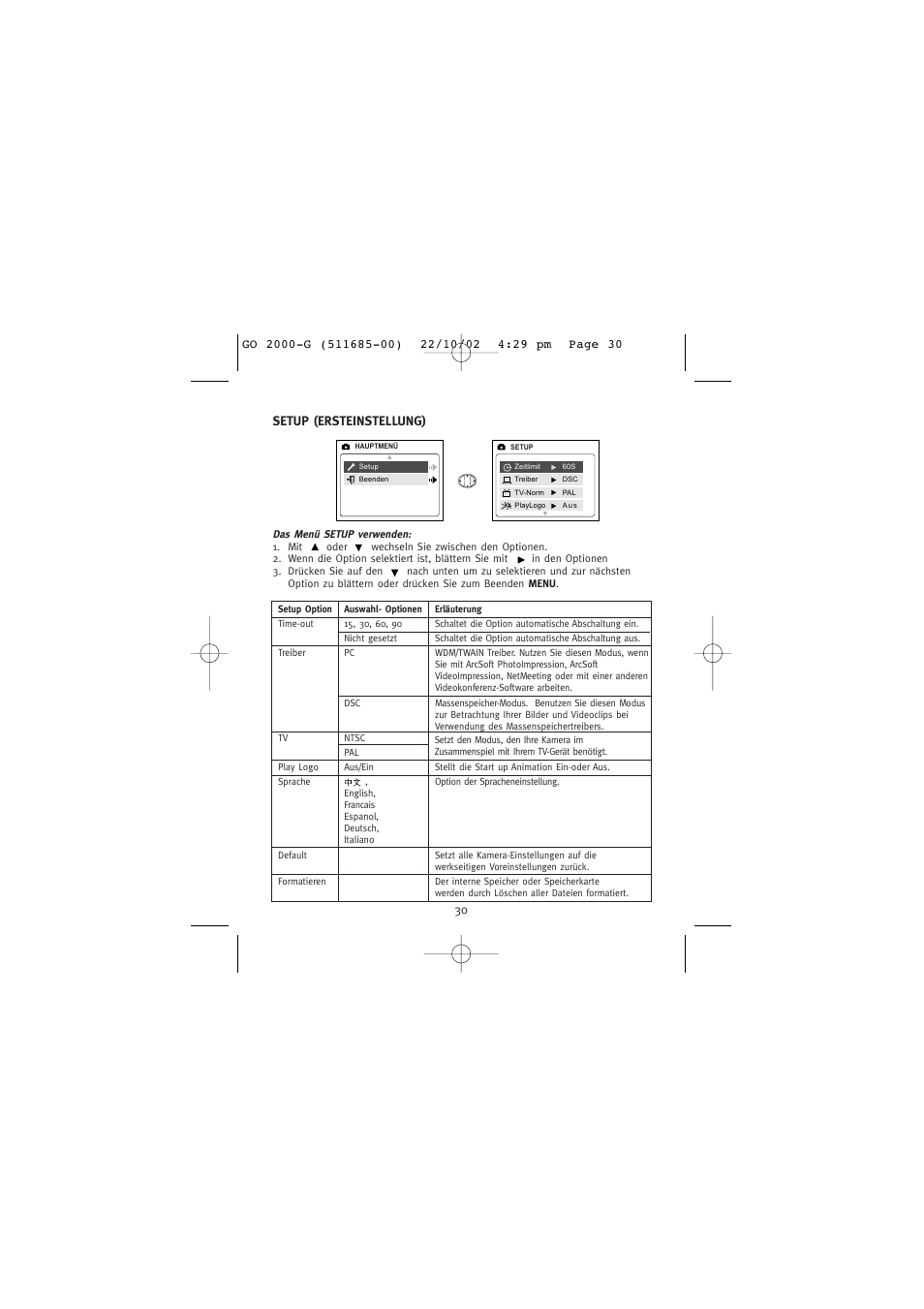 Setup (ersteinstellung) | Concord Camera Eye-Q Go 2000 User Manual | Page 147 / 234