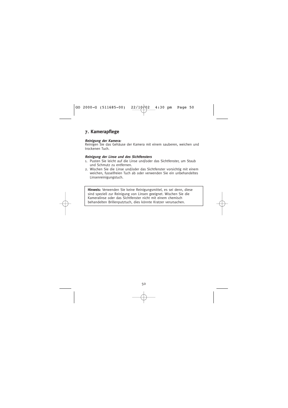 Kamerapflege | Concord Camera Eye-Q Go 2000 User Manual | Page 167 / 234