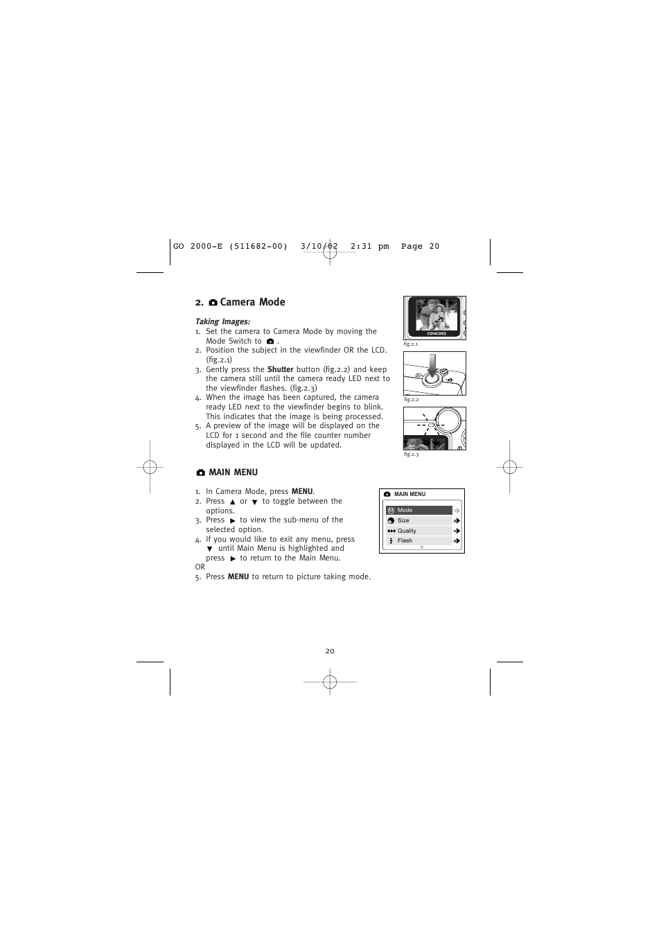 Camera mode | Concord Camera Eye-Q Go 2000 User Manual | Page 21 / 234