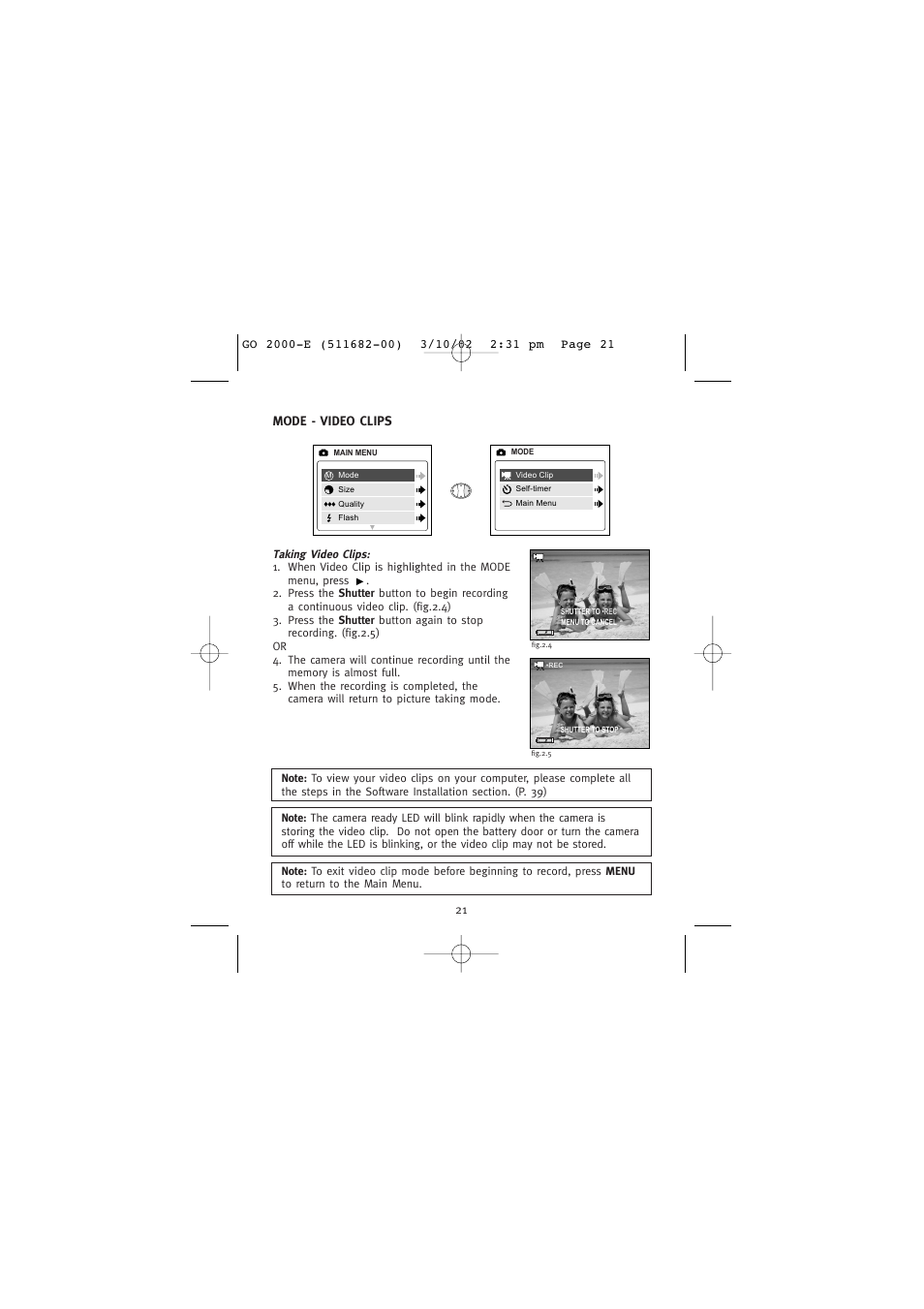 Mode - video clips | Concord Camera Eye-Q Go 2000 User Manual | Page 22 / 234