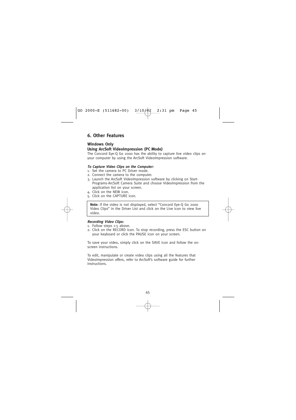 Other features | Concord Camera Eye-Q Go 2000 User Manual | Page 46 / 234