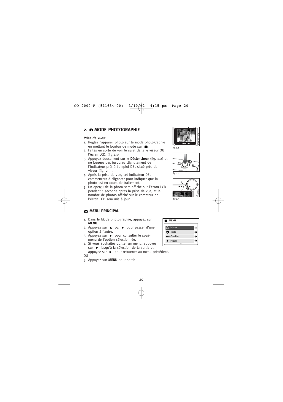 Mode photographie | Concord Camera Eye-Q Go 2000 User Manual | Page 79 / 234