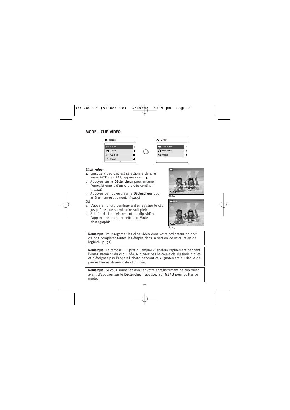 Mode - clip vidéo | Concord Camera Eye-Q Go 2000 User Manual | Page 80 / 234