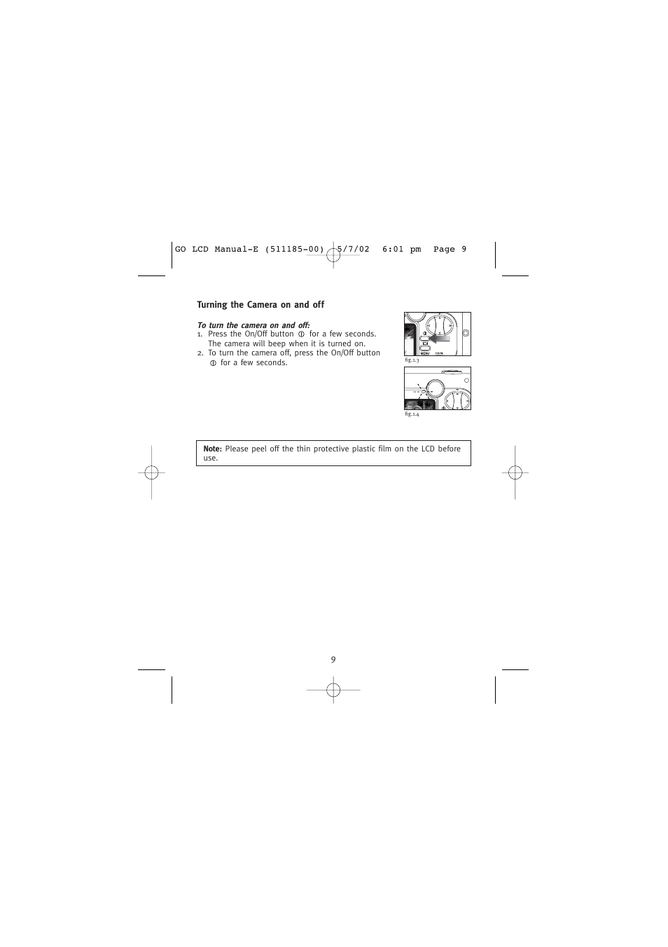 Turning the camera on and off | Concord Camera Eye-Q Go LCD Camera User Manual | Page 10 / 160
