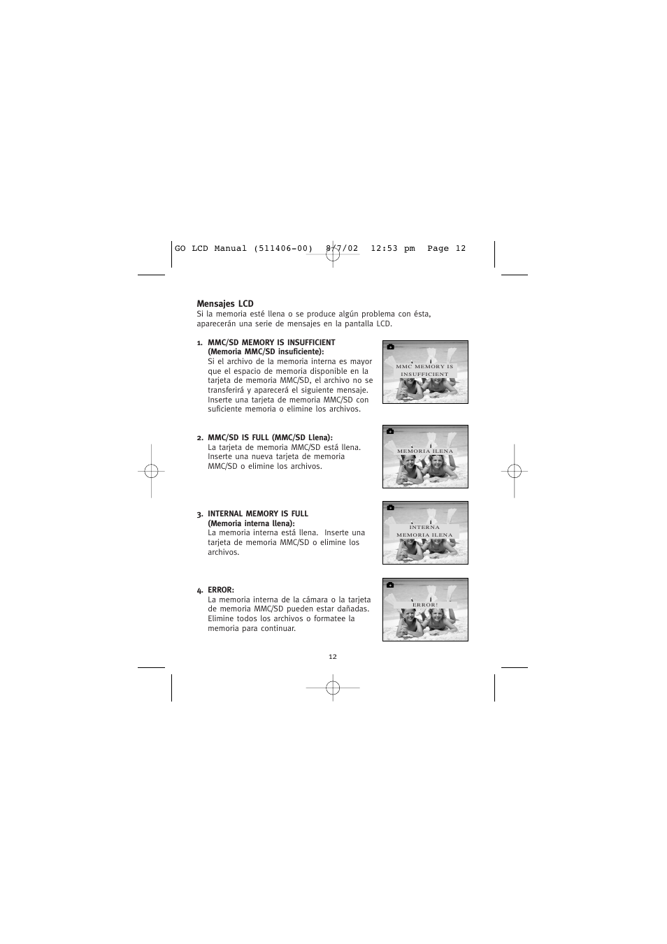 Mensajes lcd | Concord Camera Eye-Q Go LCD Camera User Manual | Page 120 / 160