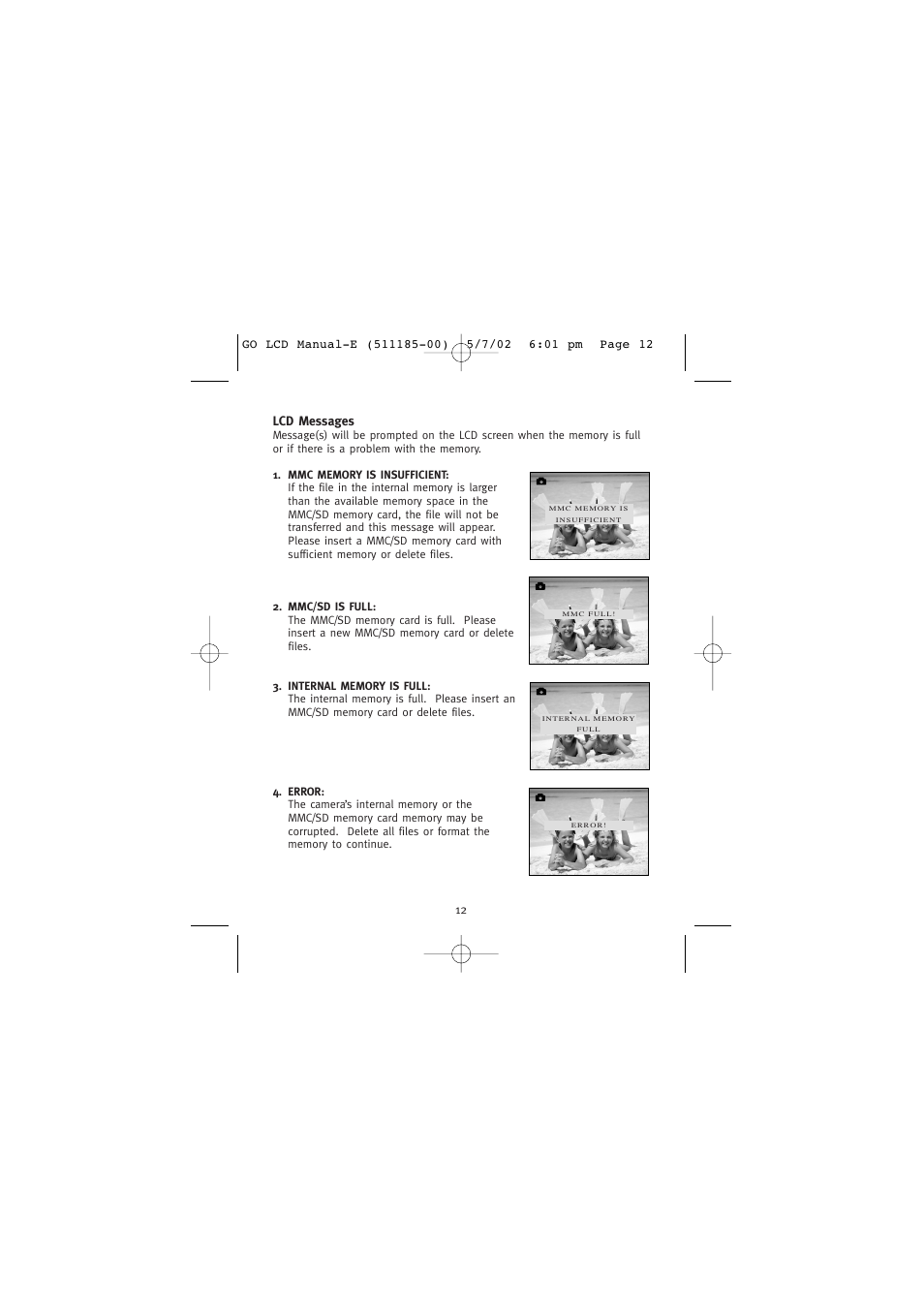 Lcd messages | Concord Camera Eye-Q Go LCD Camera User Manual | Page 13 / 160