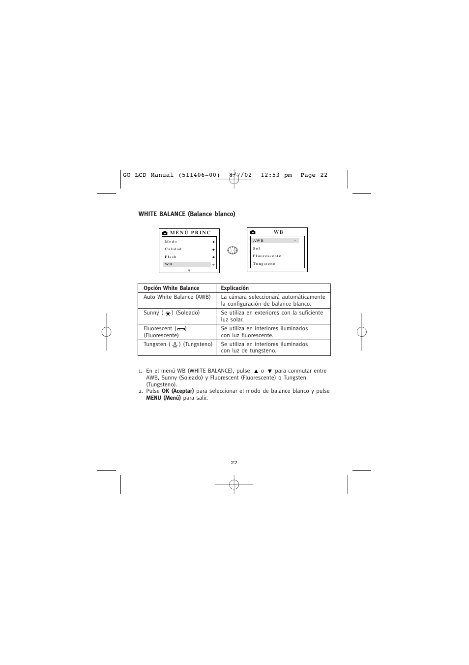 White balance (balance blanco) | Concord Camera Eye-Q Go LCD Camera User Manual | Page 130 / 160
