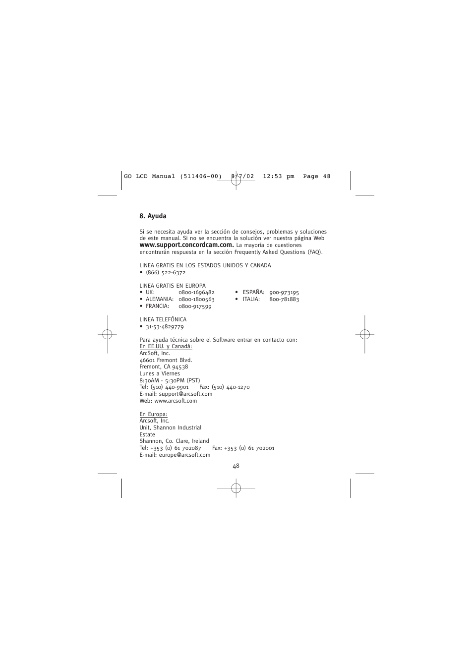 Ayuda | Concord Camera Eye-Q Go LCD Camera User Manual | Page 156 / 160