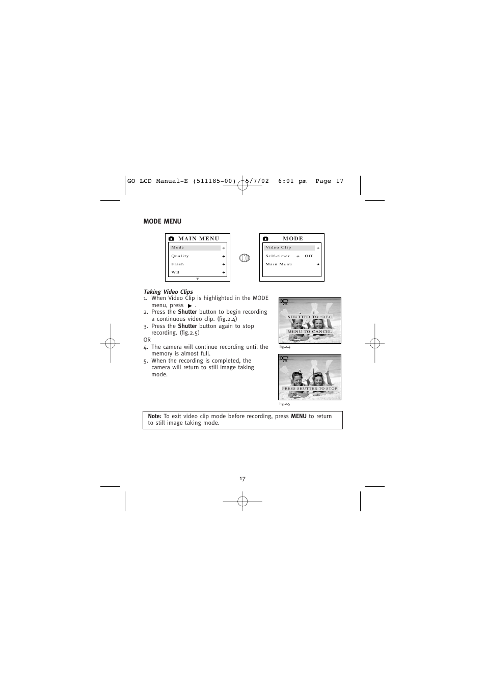 Mode menu, Video clips | Concord Camera Eye-Q Go LCD Camera User Manual | Page 18 / 160