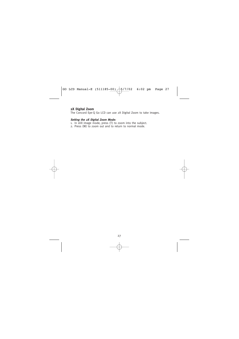 2x digital zoom | Concord Camera Eye-Q Go LCD Camera User Manual | Page 28 / 160