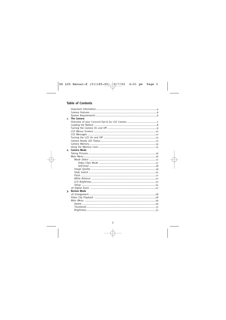 Concord Camera Eye-Q Go LCD Camera User Manual | Page 3 / 160