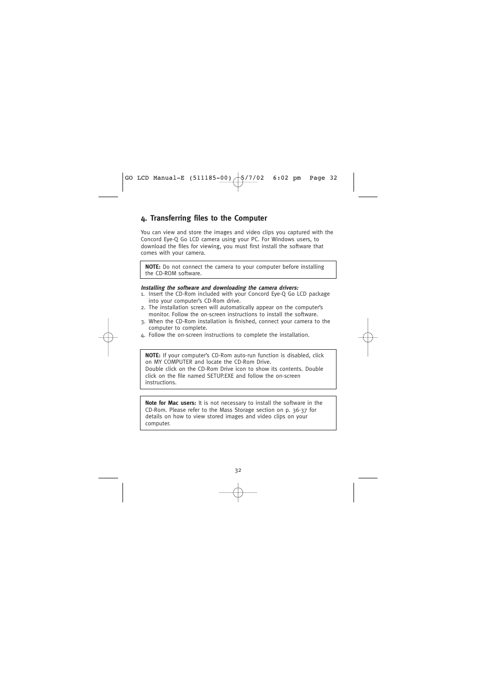 Transferring files to the computer | Concord Camera Eye-Q Go LCD Camera User Manual | Page 33 / 160