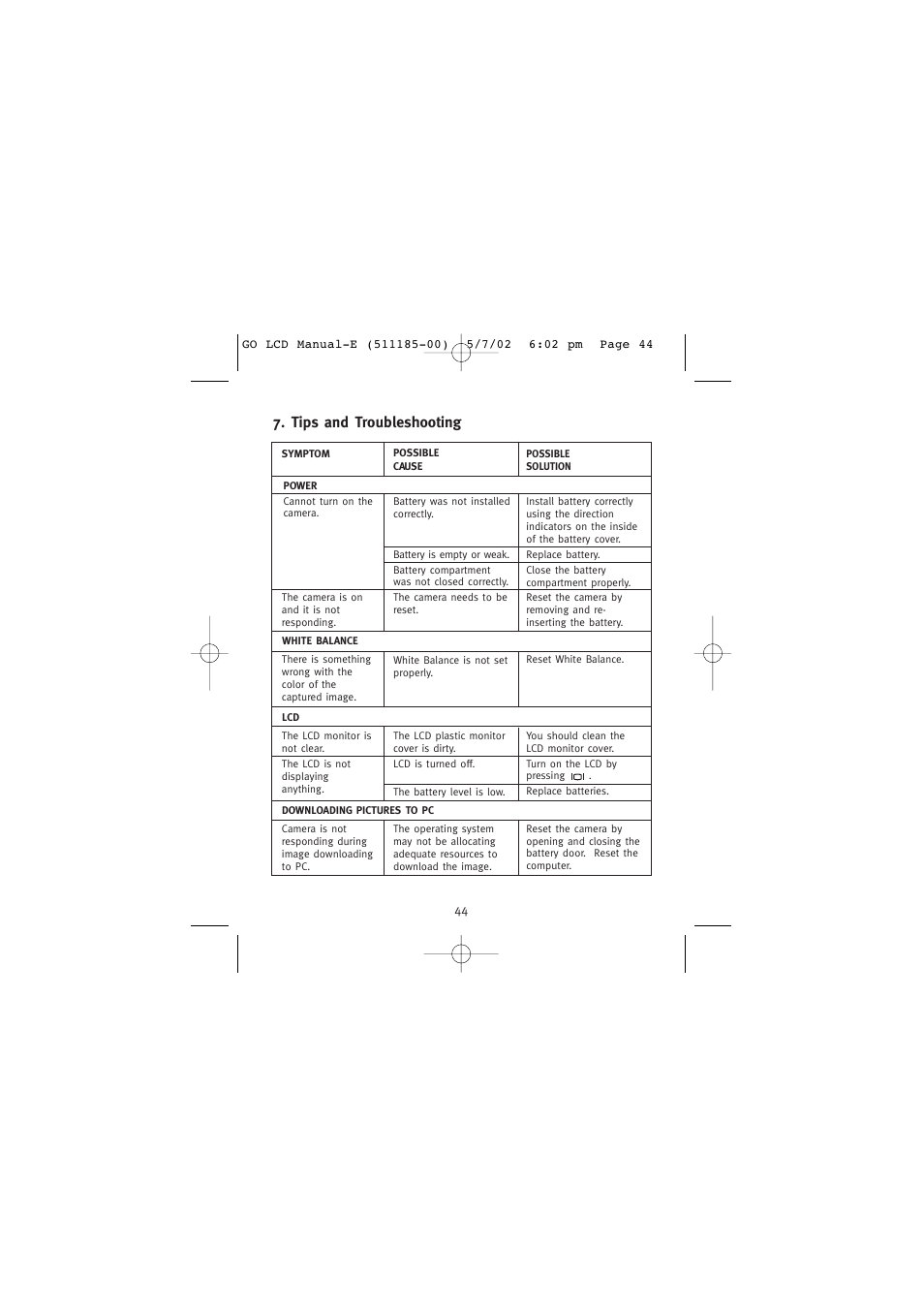Tips and troubleshooting | Concord Camera Eye-Q Go LCD Camera User Manual | Page 45 / 160