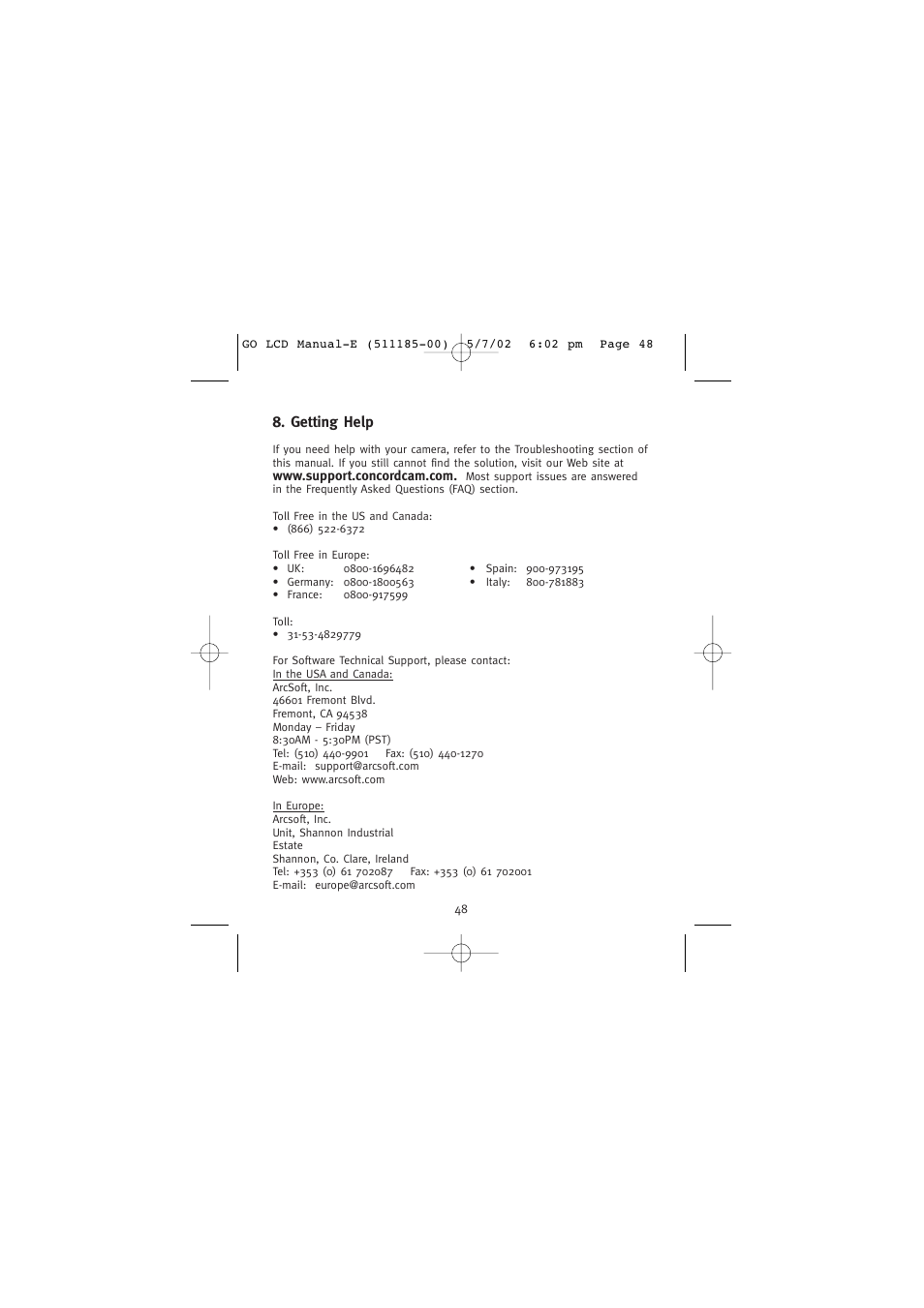 Getting help | Concord Camera Eye-Q Go LCD Camera User Manual | Page 49 / 160