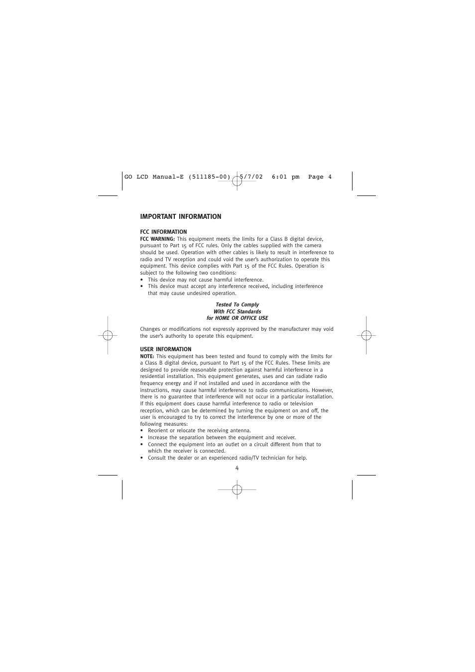 Important information | Concord Camera Eye-Q Go LCD Camera User Manual | Page 5 / 160