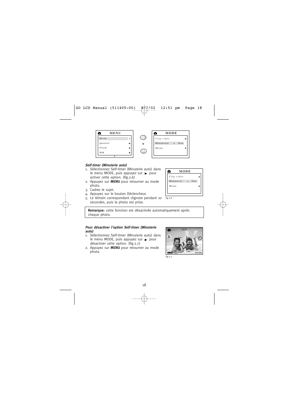 Self-timer (minuterie auto) | Concord Camera Eye-Q Go LCD Camera User Manual | Page 73 / 160