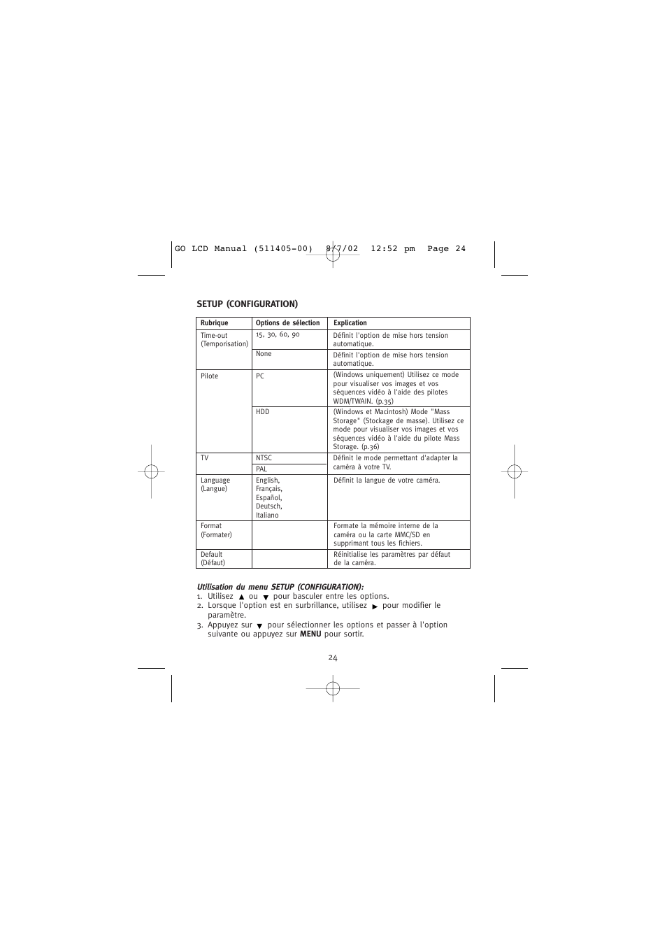 Setup (configuration) | Concord Camera Eye-Q Go LCD Camera User Manual | Page 79 / 160