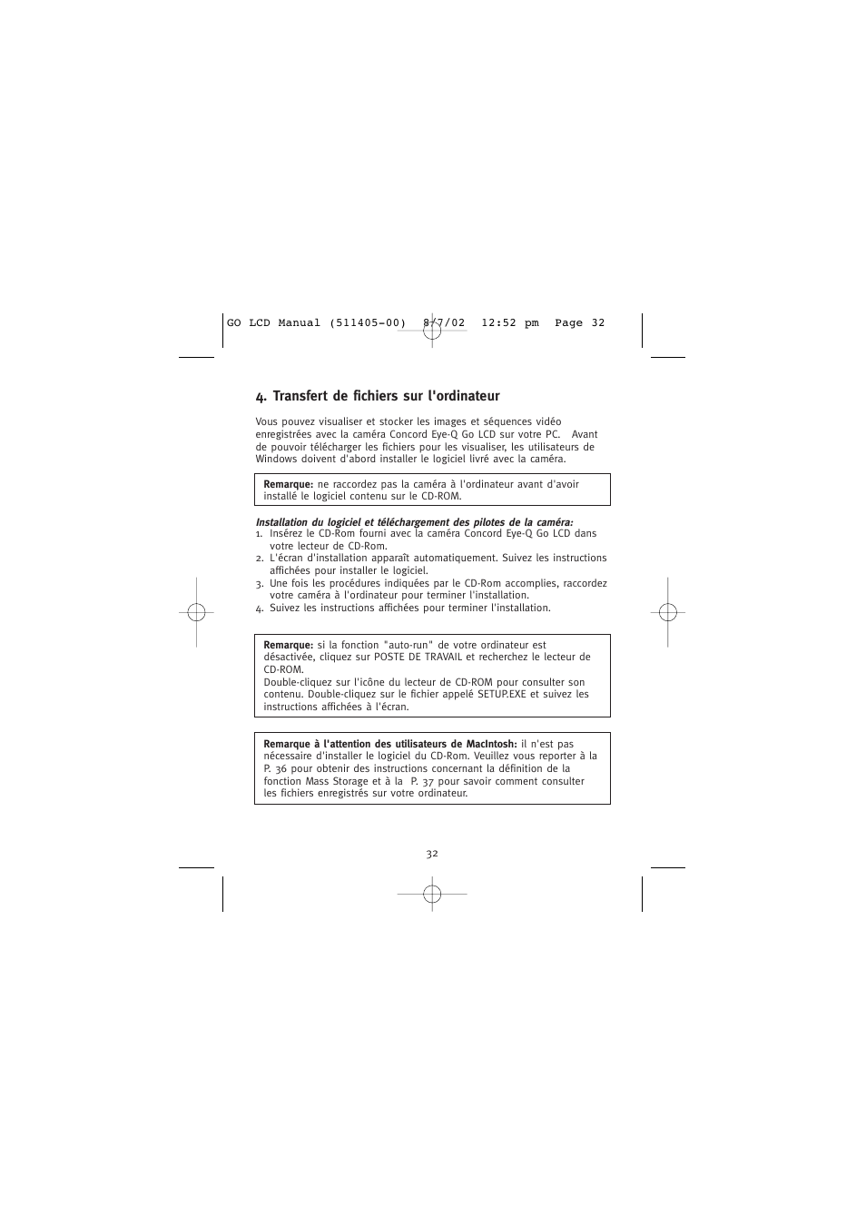 Transfert de fichiers sur l'ordinateur | Concord Camera Eye-Q Go LCD Camera User Manual | Page 87 / 160