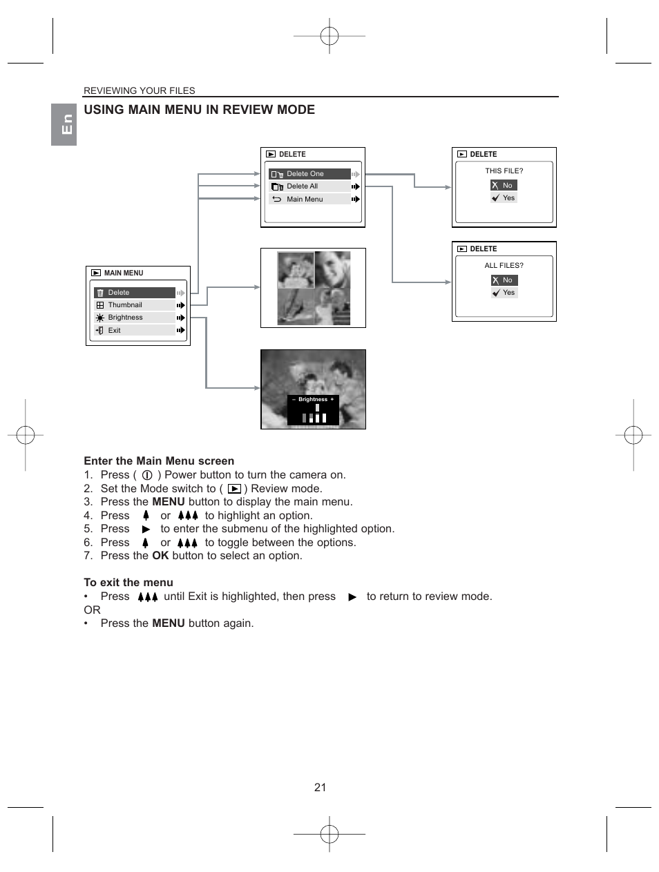 Using main menu in review mode | Concord Camera 2040 User Manual | Page 22 / 51